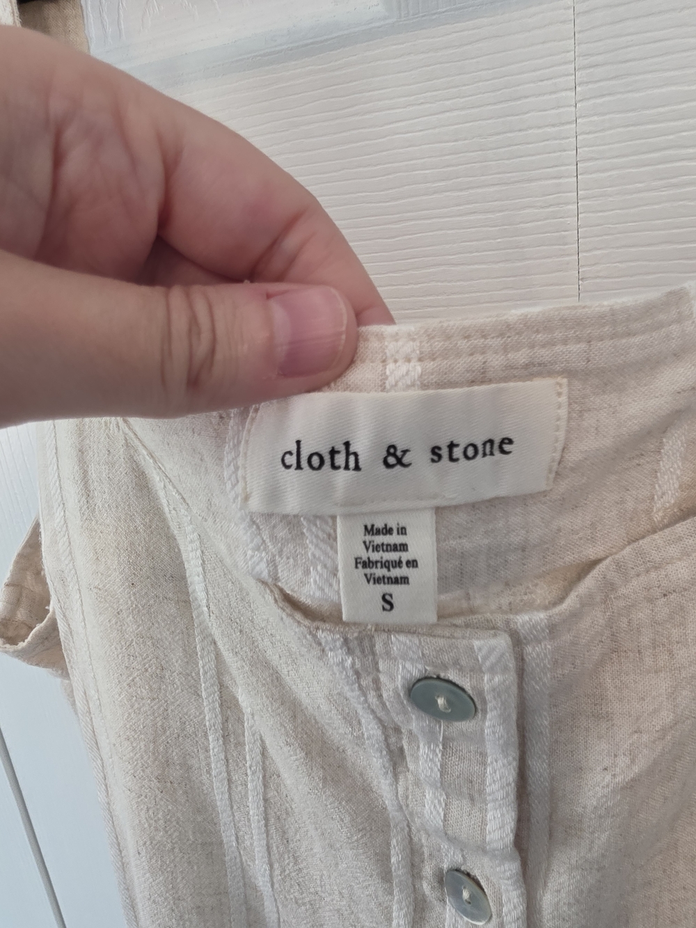 Cloth & Stone Beige Button-Front Linen Stripe Tank Top Size Small - Picture 4 of 5